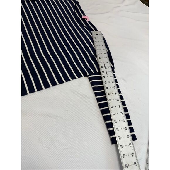 Lilly Pulitzer Elba Sweater Top Boat Neck Navy Stripe Coolmax Tassels Size Small - Picture 3 of 6